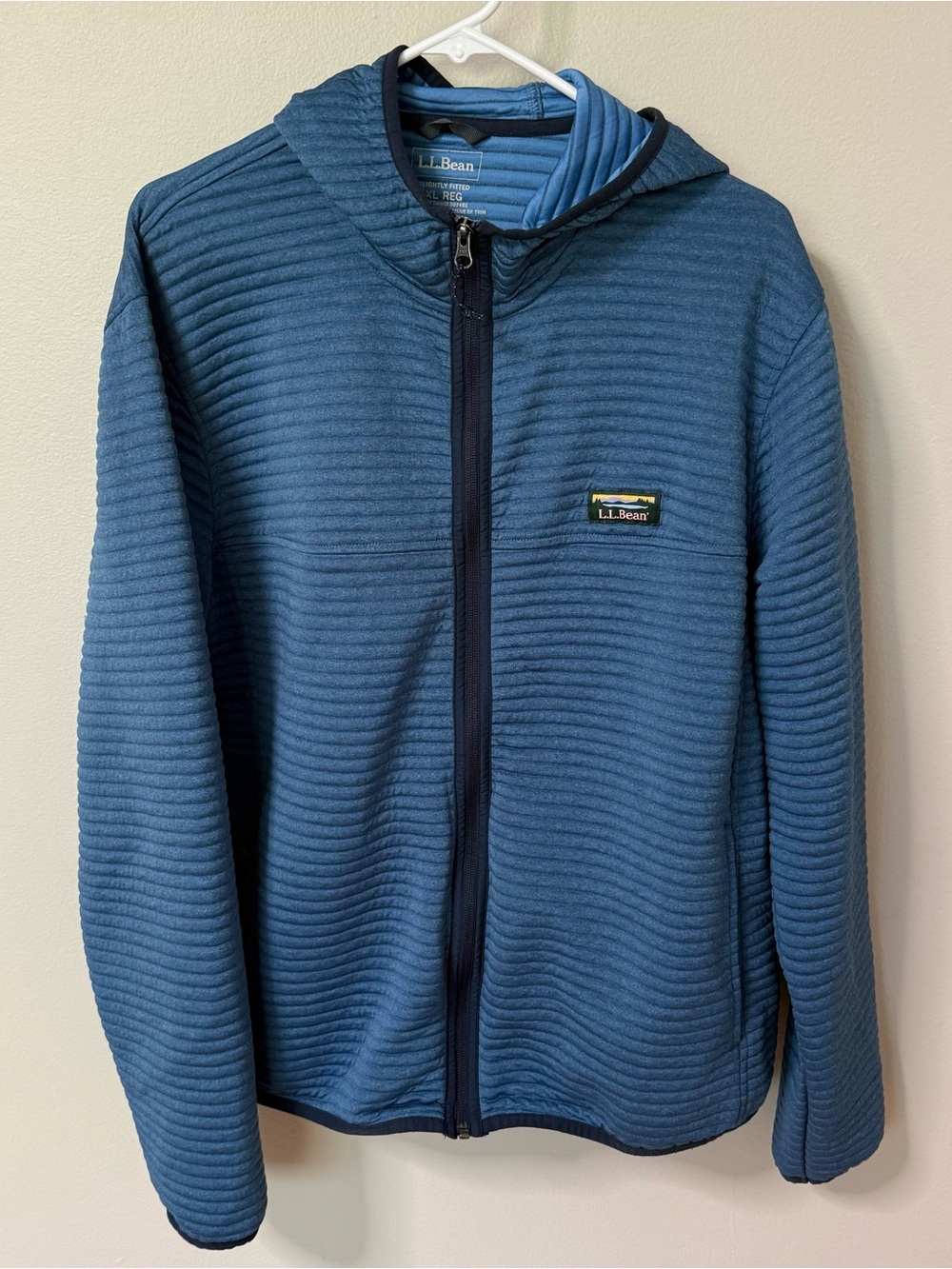 LL Bean Airlight Full Zip Knit Hoodie Men XL Slightly Fitted Quick Dry Dusk Blue